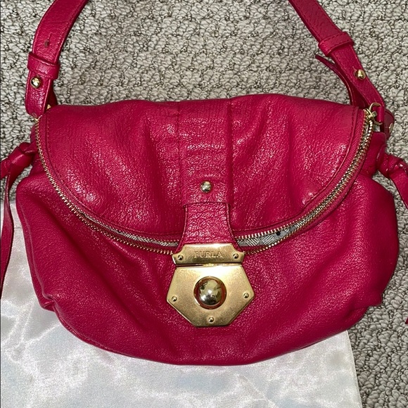 Furla Leather Vintage Shoulder Bag Fuschia - Picture 2 of 9